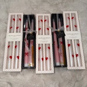 Cupcakes and cashmere Silverstro Valentines Taper Candles Pink Red Bows + hearts
